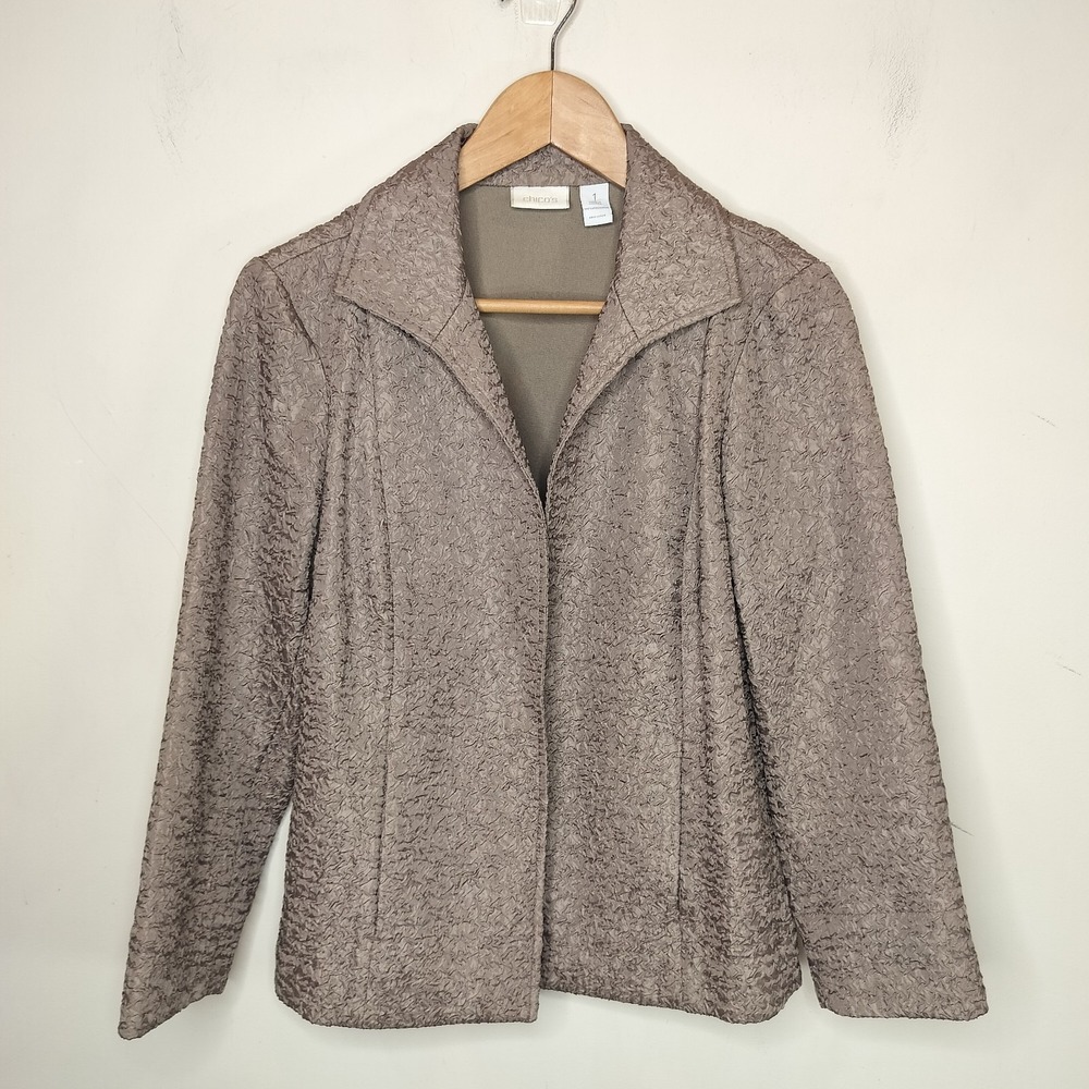 Chico's Crinkle Textured Jacket Open Front